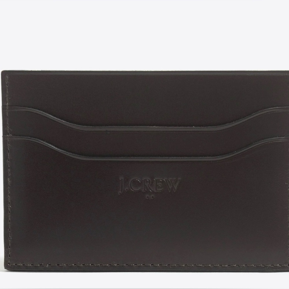 J CREW Men's leather wallet. Black minimalist cardholder. Compact, black, slim